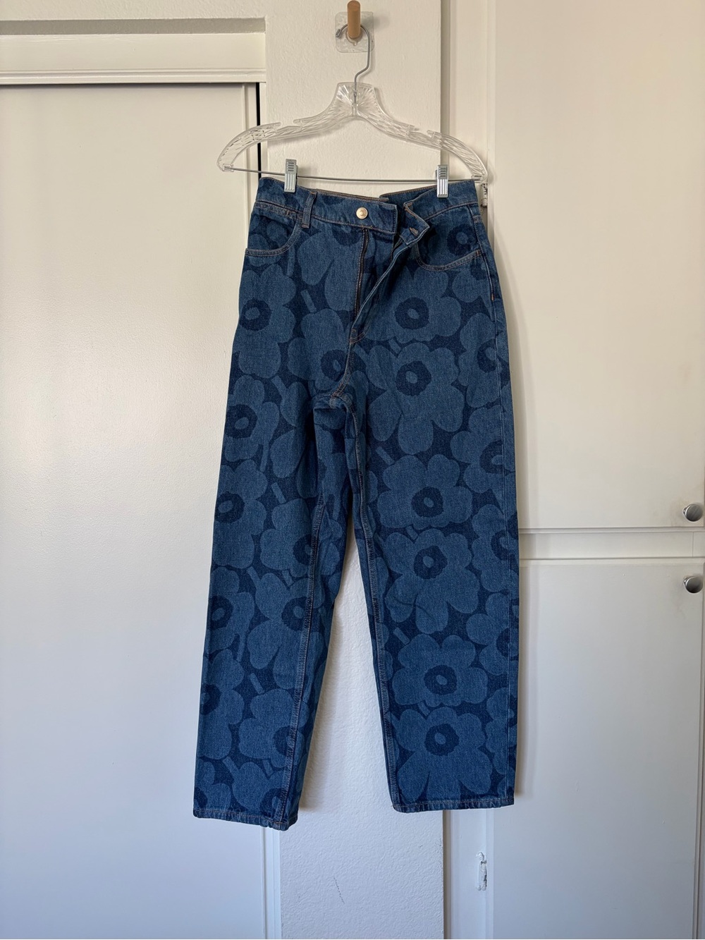 Marimekko Blue Floral-Print Barrel Jeans
